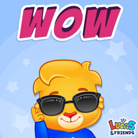 A cartoon bear in sunglasses poses beneath a large “WOW” caption.