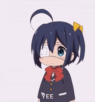 Chibi Rikka Takanashi stands quietly with a small, proud expression.