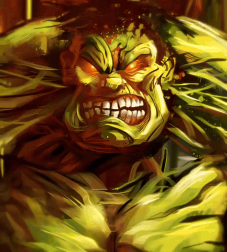 The Hulk grimaces fiercely amid swirling green energy.