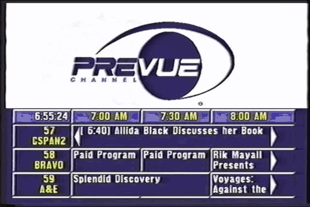 a television screen shows a channel called previue channel