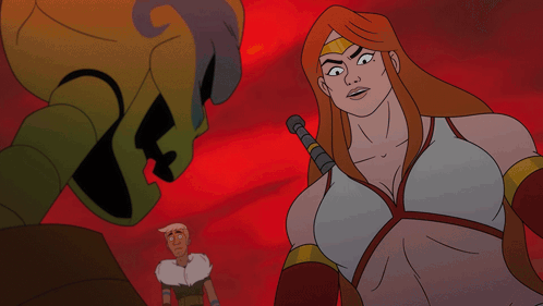 a cartoon character is surrounded by flames with a sword in his hand