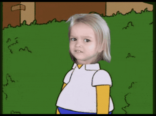 A child is edited into a Simpsons bush scene, looking awkwardly sideways.