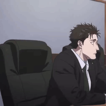 Hiromi Higuruma from Jujutsu Kaisen sits silently at a table.