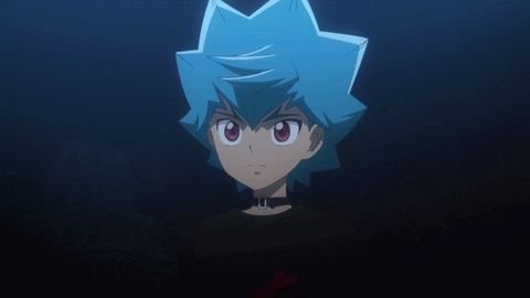 a boy with blue hair is giving a high five to another boy