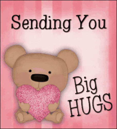 A teddy bear holds a heart under “Sending You Big Hugs” text.