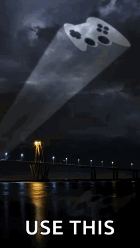 a picture of a video game controller flying over a bridge with the words use this below it