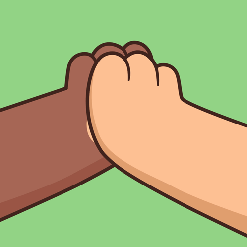 Two illustrated hands meet in a high five on green.