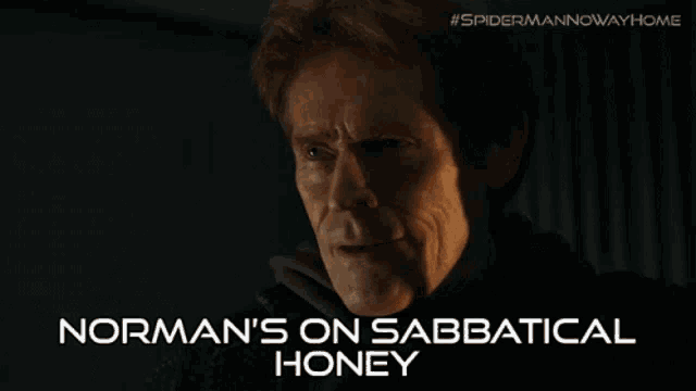 a picture of a man with the words norman 's on sabbatical honey above him