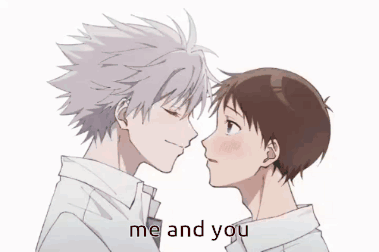 a picture of two anime characters kissing with the words me and you below them