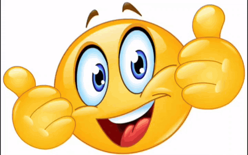 A cheerful yellow smiley emoji gives two thumbs-up.