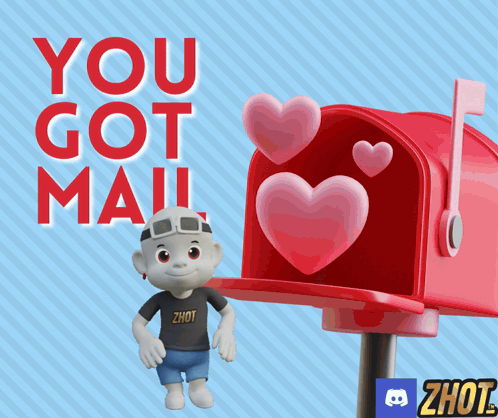 a cartoon character standing next to a red mailbox that says " you got mail "