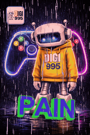 a pixel art of a robot wearing a yellow digi 999 hoodie