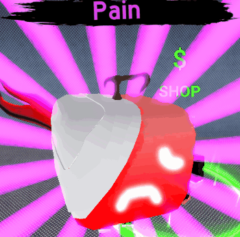 a red apple with a sad face and the word pain on it