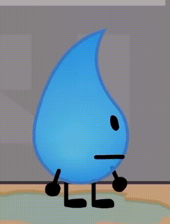 a cartoon character in the shape of a drop of water with arms and legs .
