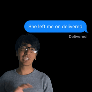 a man with glasses and a text message that says she left me on delivered