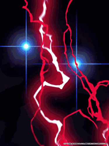 a red background with a lightning bolt in the middle and chinese writing on the bottom right