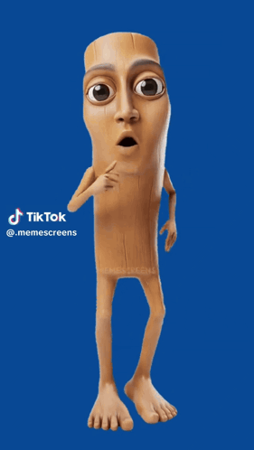 A lanky animated figure dances against a bright blue background.