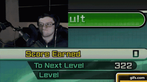a man playing a video game with a score of 0 and 322