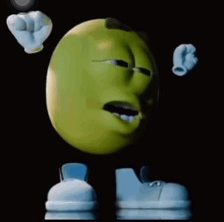 Green round emoji character claps with its hands raised.