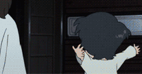a cartoon of a child standing in front of a door