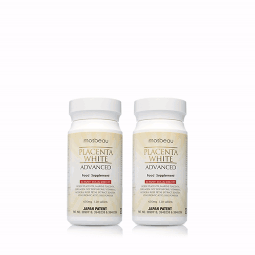 two bottles of mosbeau placenta white advanced food supplements