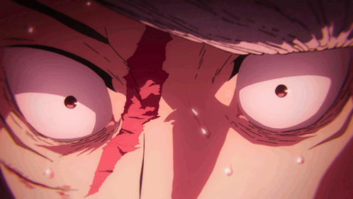 Yuji Itadori stares wide-eyed, sweating in an intense anime close-up.