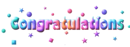 Colorful bubble letters spell congratulations amid stars and confetti.