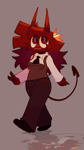 a drawing of a devil with red hair and horns