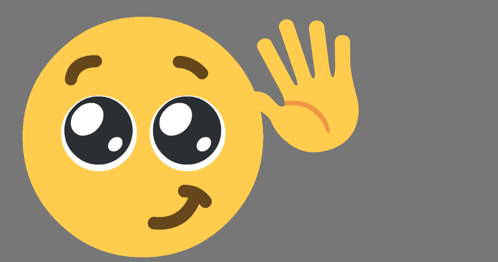 A hopeful yellow emoji raises one hand in greeting.