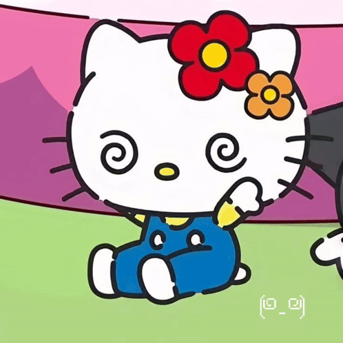 a hello kitty cartoon with a red flower on her head