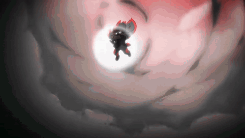 a drawing of a person flying through a tunnel
