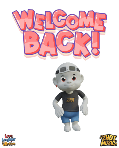 a cartoon character is standing in front of a sign that reads welcome back
