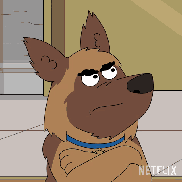 a cartoon dog with a blue collar and a netflix logo behind him