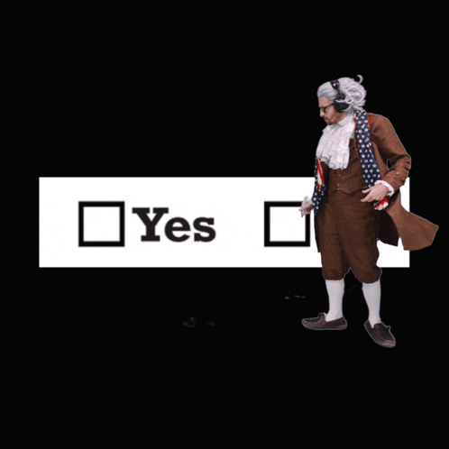 A small figure stands beside a checkbox labeled “Yes.”