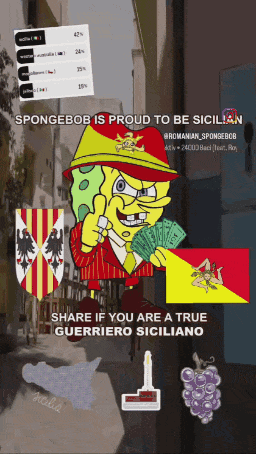 spongebob is proud to be sicilian and is holding a bunch of money