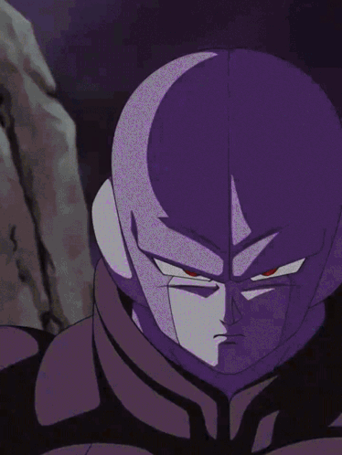 a close up of a purple cartoon character 's face