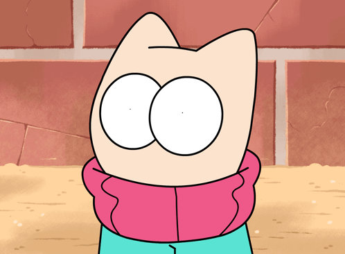 a cartoon cat wearing a pink scarf and sweater