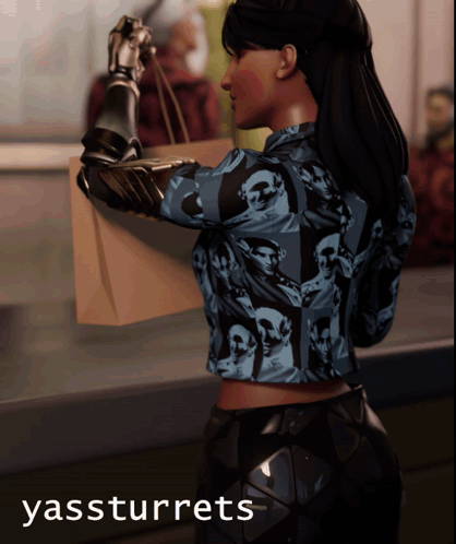 a picture of a woman holding a bag with yassturrets written below her