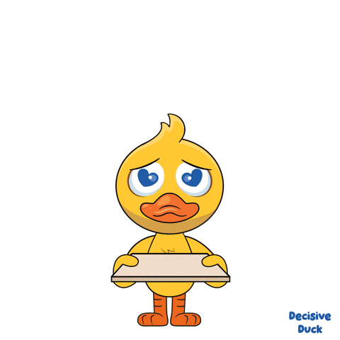 a yellow duck is holding a sign that says i 'm sorry