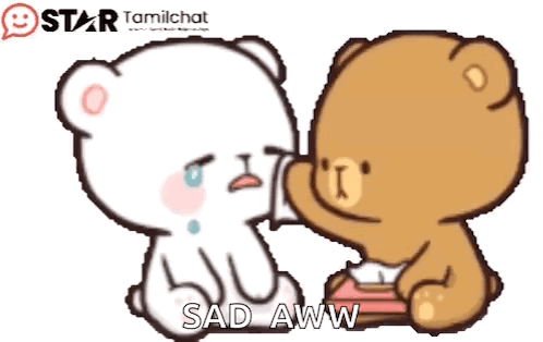 Two cartoon bears sit together sadly, with one comforting the crying other.