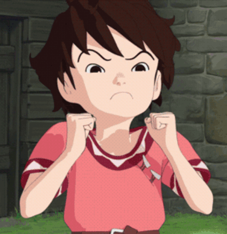a cartoon of a boy with his fist in the air making an angry face