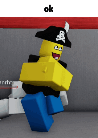a cartoon character wearing a pirate hat with a feather on it says ok