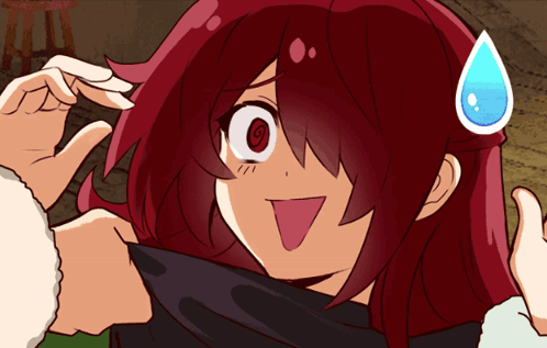 a cartoon of a girl with red hair making a funny face