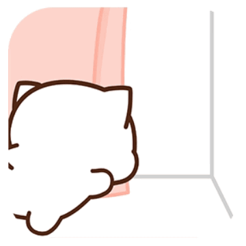A Peach and Goma white cat hides behind a curtain.