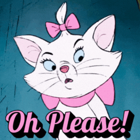 a cartoon cat with a pink bow on her head says " oh please "