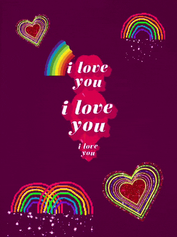 a purple background with hearts and rainbows and the words i love you