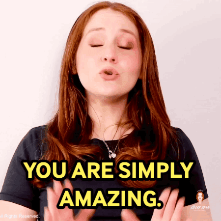 A woman speaks toward camera as the caption says “YOU ARE SIMPLY AMAZING.”