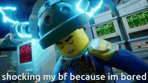 a picture of a lego man with the words shocking my bf because im bored