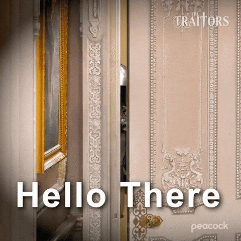 An ornate hallway from The Traitors displays “Hello There” text.