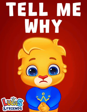 A sad yellow cartoon bear on a red poster asks “TELL ME WHY.”